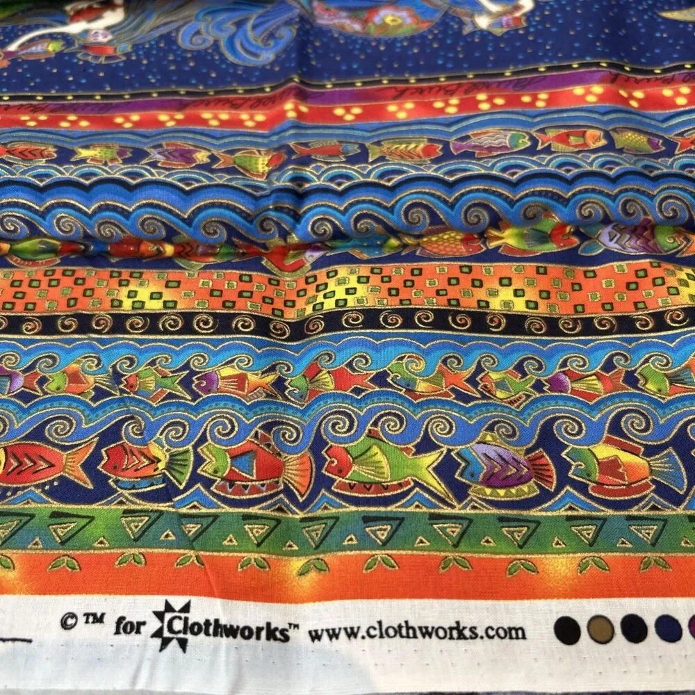 Sea Spirits Laurel Burch Cotton Fabric Mermaids Tropical Fish Colorful 1 Yard